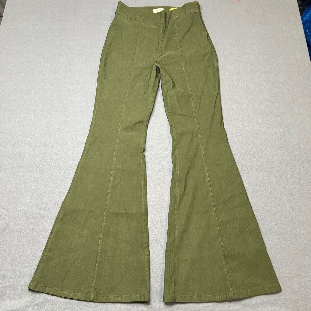 Maeve by Anthropologie Flare Pants Women's 8 Olive Green High Waisted Front Seam
